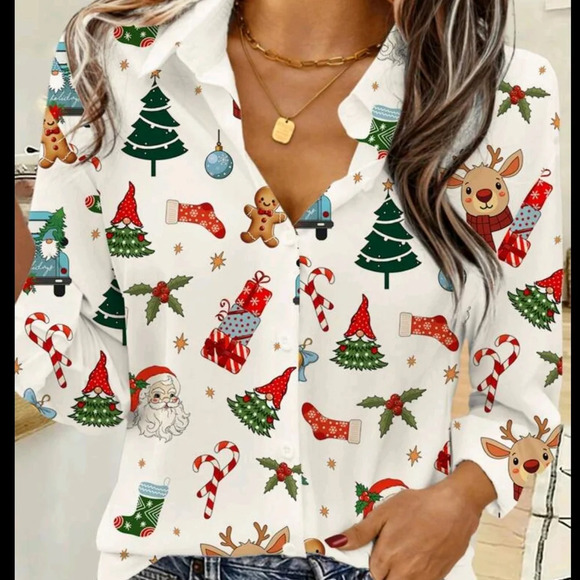 Casual Simple Christmas Element Open Cardigan Long Sleeve Women Shirt - Picture 1 of 5